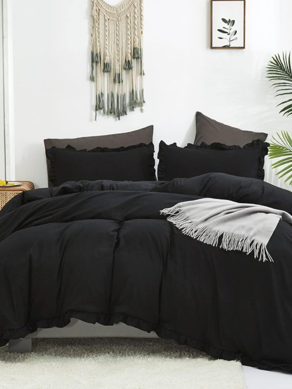 Black Ruffle Comforter Set Queen Farmhouse Shabby Khaki Bedding Comforter Set Fu